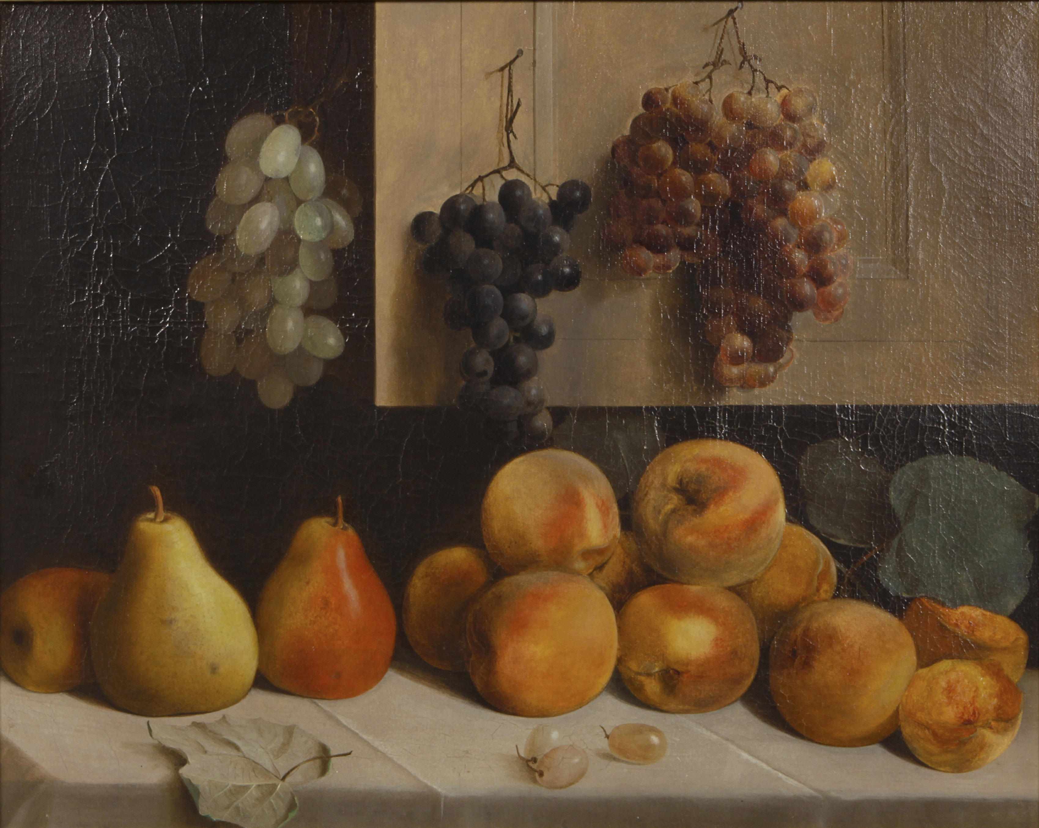 Appraisal: American School th Century A Still life of pears peaches