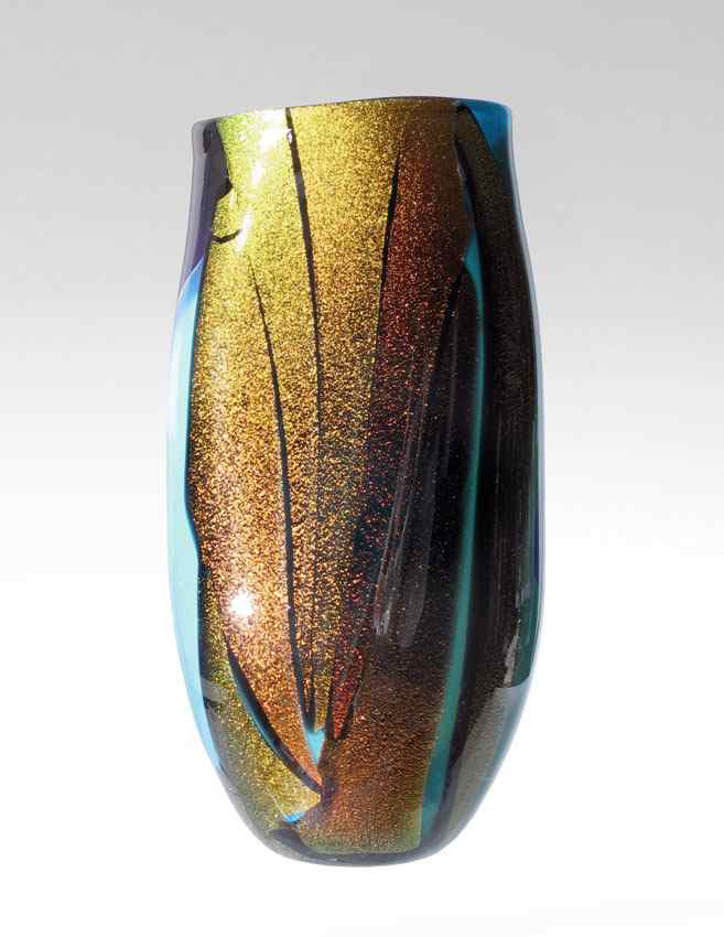 Appraisal: ILLEGIBLY SIGNED STUDIO ART GLASS VASE In colors of the