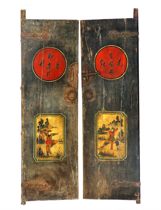 Appraisal: DECORATED ENTRANCE DOORS China nd half- th century hardwood Painted