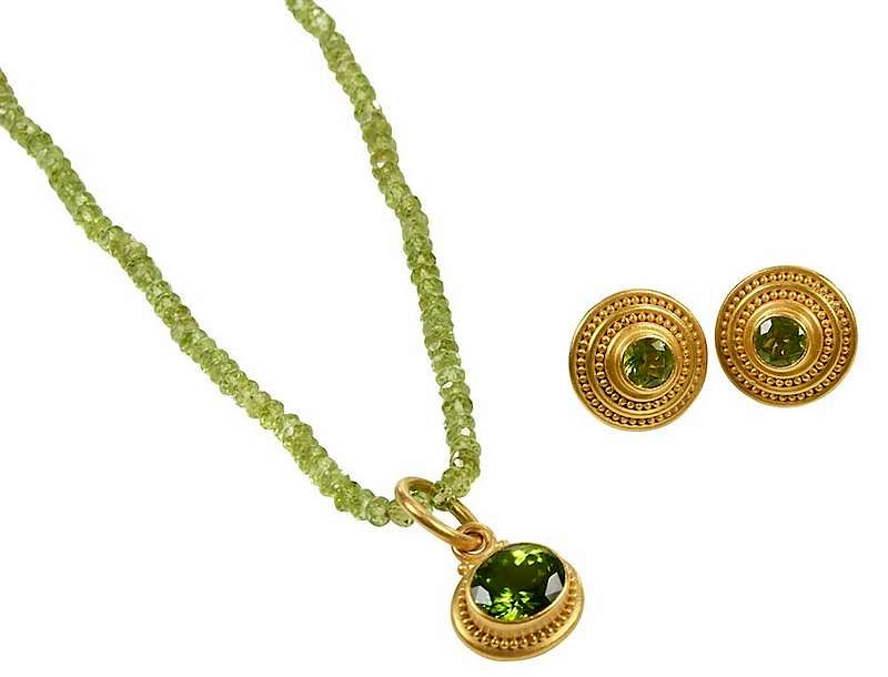 Appraisal: Denise Betesh Gold Peridot Necklace and Earrings necklace faceted peridot