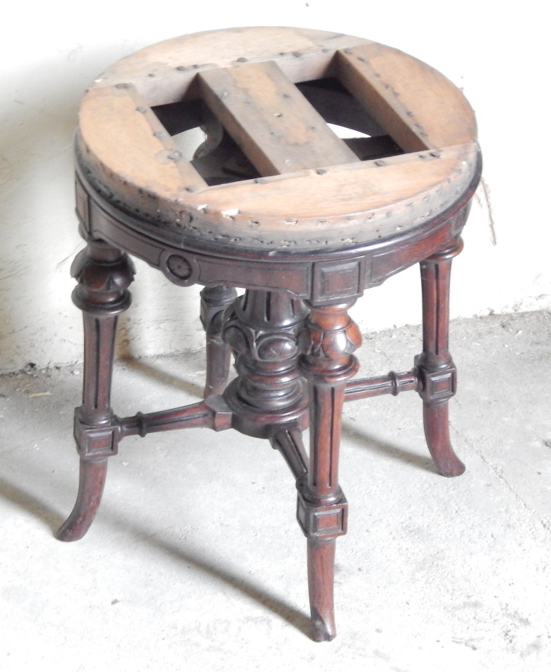 Appraisal: A Victorian rosewood piano stool with circular rise and fall