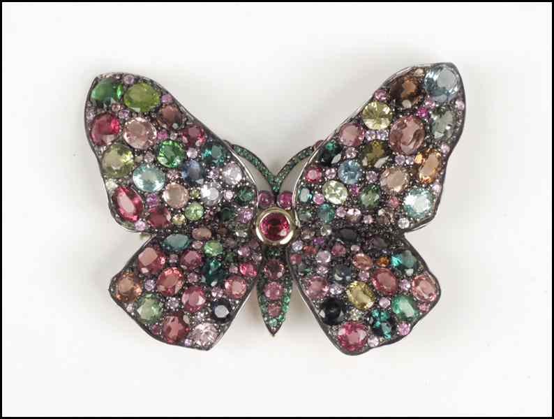 Appraisal: GEM SET KARAT WHITE AND YELLOW GOLD BUTTERFLY CLIP BROOCH