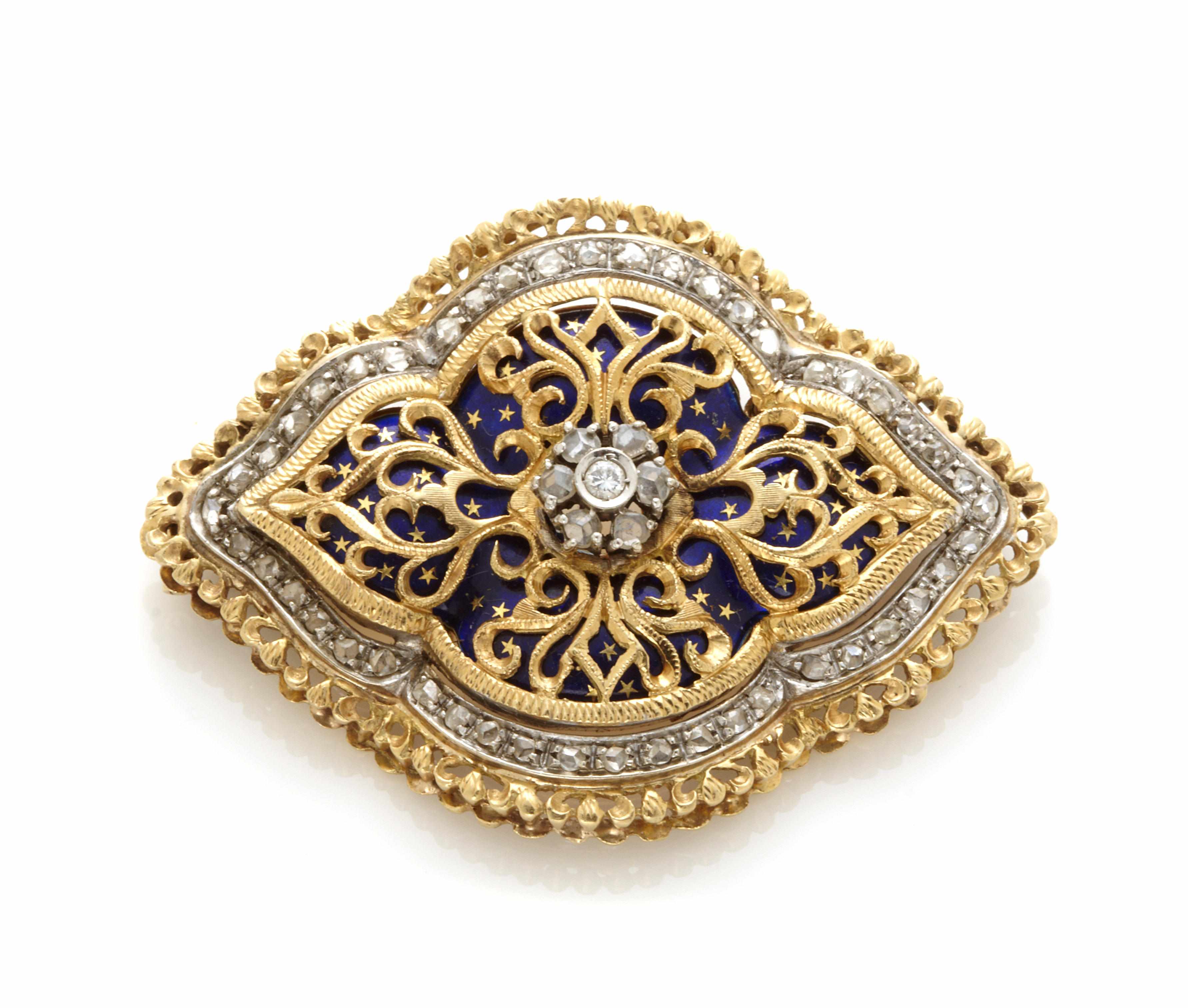 Appraisal: An enamel diamond and k gold pendant-brooch dimensions x in