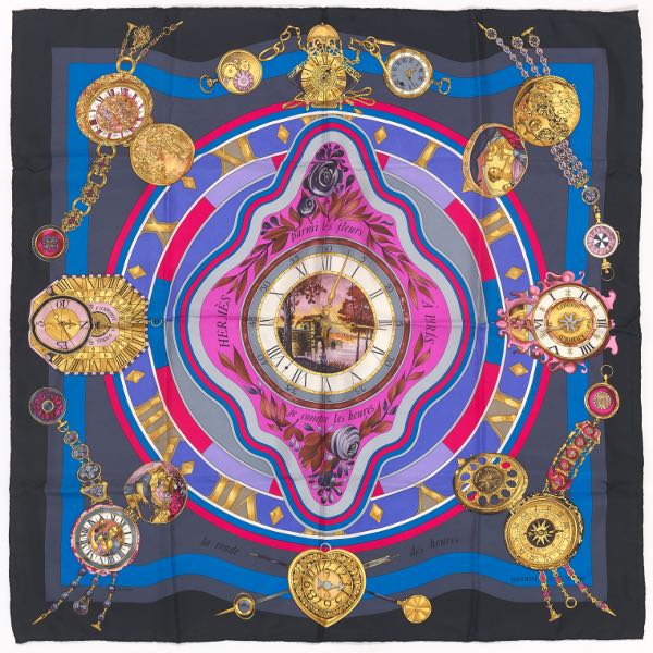 Appraisal: HERMES SILK TWILL SCARF LA RONDE DES HEURES DESIGNED BY