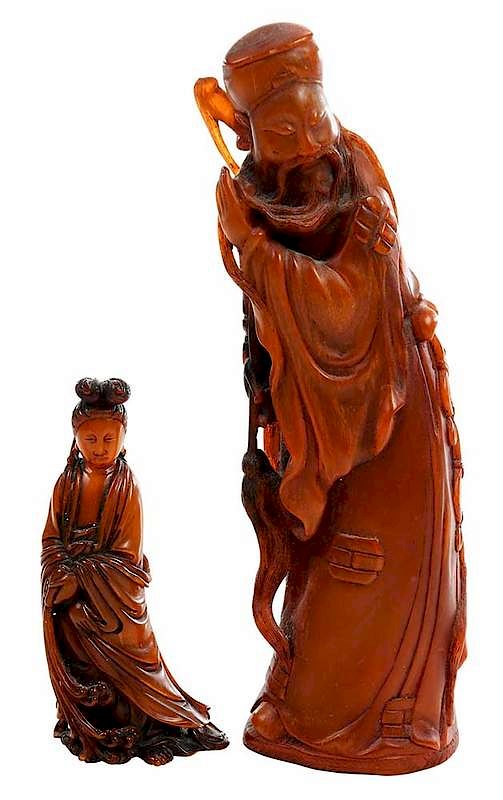 Appraisal: Two Chinese Carved Horn Figures th century both probably ox