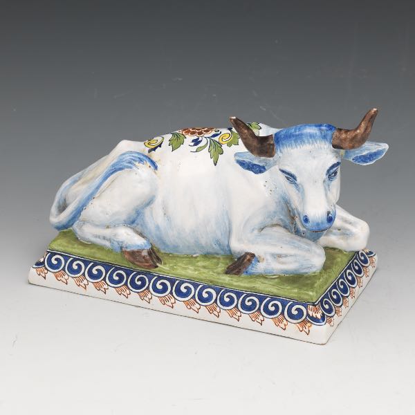 Appraisal: DELFT PORCELAIN COW x x Delft porcelain blue and white