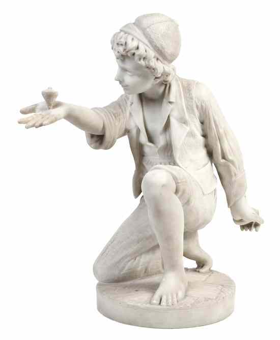 Appraisal: An Italian Marble Figure E Ferrarini depicting a kneeling boy