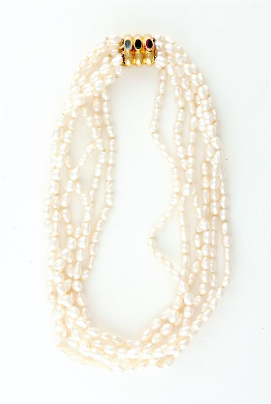 Appraisal: Japanese Biwa pearl necklace six stands of freshwater pearls ending