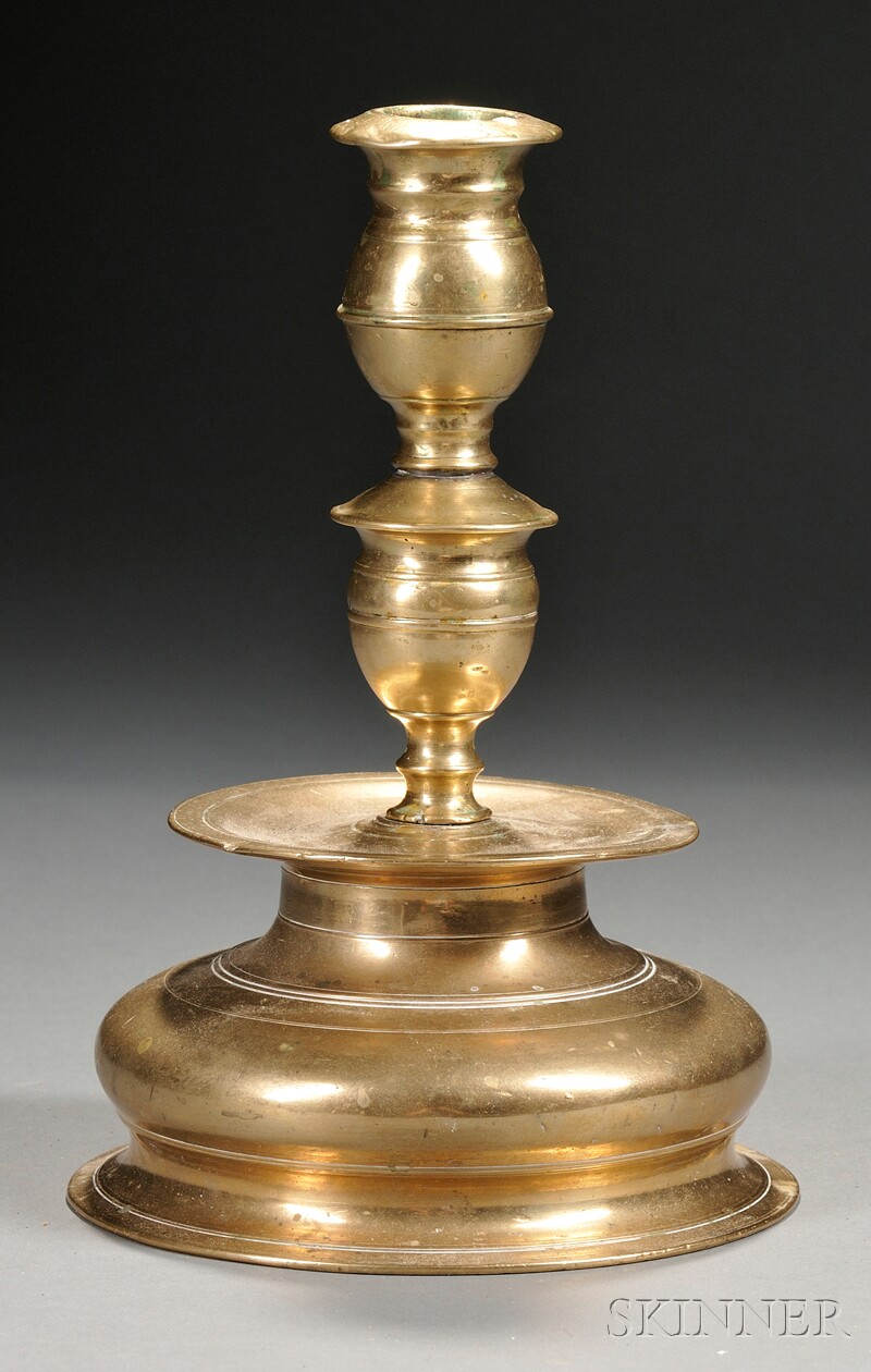 Appraisal: Early Brass Candlestick Spain or Germany - with mid-drip pan