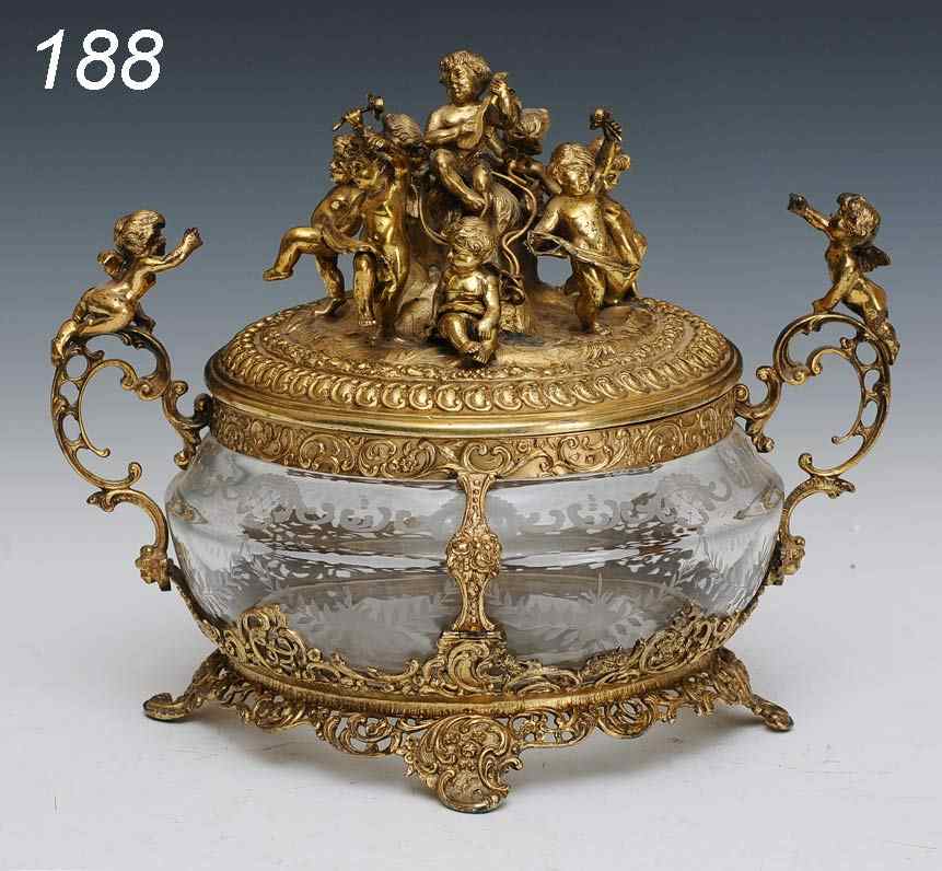 Appraisal: Impressive German Gilt Silver Centerpiece with etched crystal liner ''