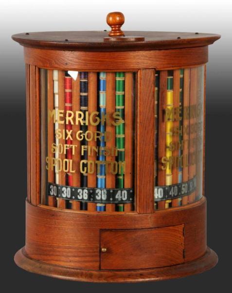 Appraisal: Oak Merrick's Round Thread Cabinet Description Circa to Interior revolves