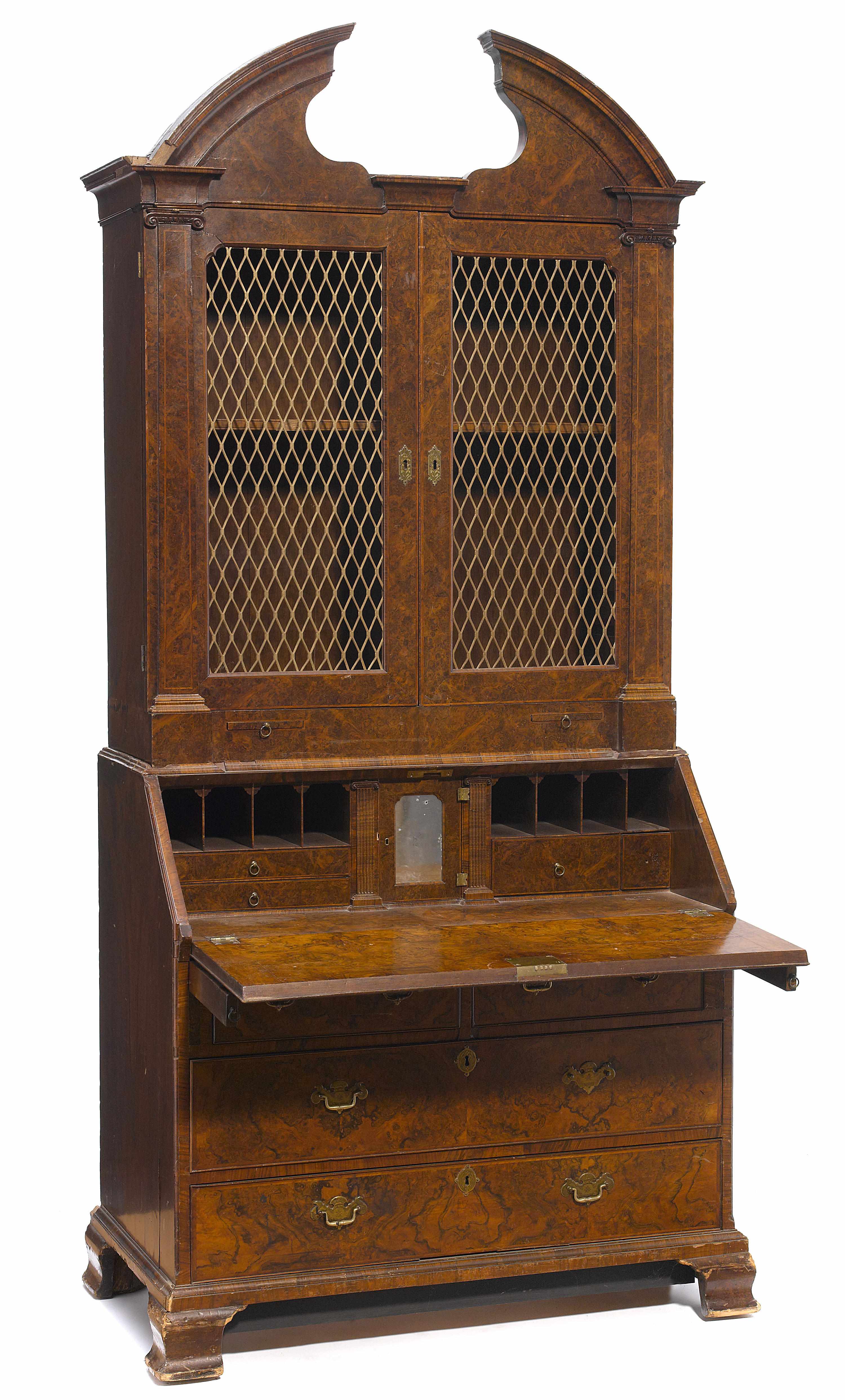 Appraisal: A George I inlaid figured walnut secretary cabinet incorporating antique