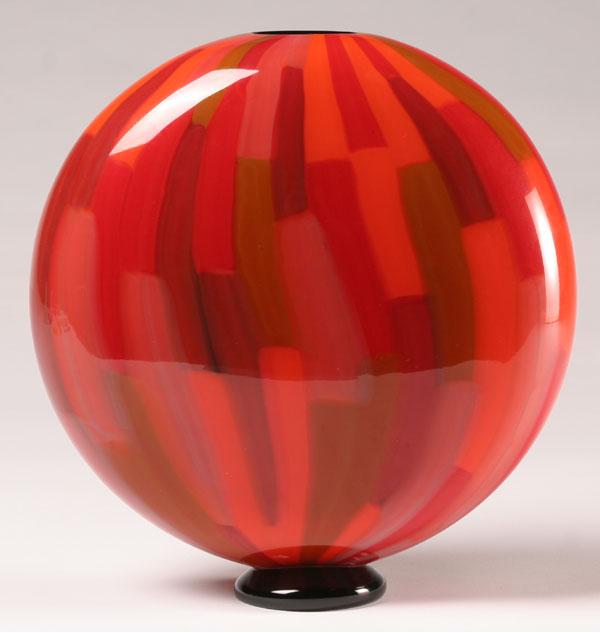 Appraisal: Murano Patchwork glass vase Pillow form footed vase of reddish