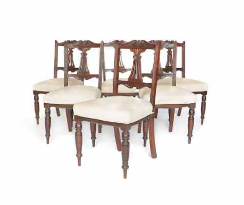 Appraisal: Set of six English carved mahogany dining chairs mid th