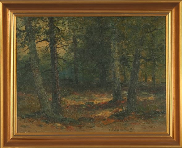 Appraisal: Woodland interior oil on canvas x signed bottom center C