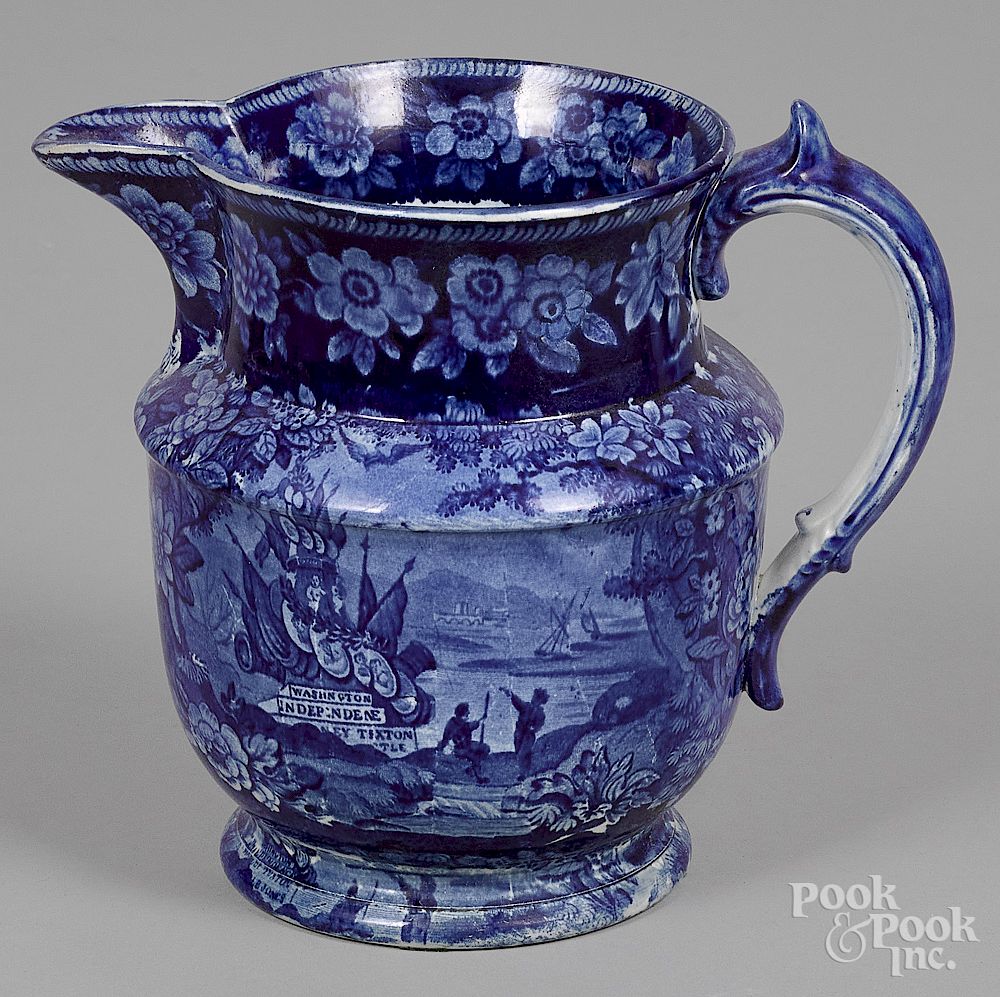 Appraisal: Historical blue Staffordshire pitcher Historical blue Staffordshire Washington Independence pitcher