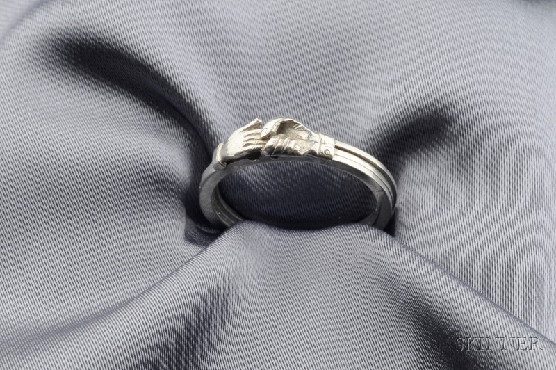 Appraisal: Platinum Claddagh Ring designed as clasped hands completed by a