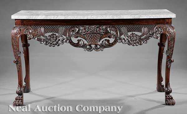 Appraisal: An Antique Irish Chippendale-Style Carved Mahogany Slab Table now with