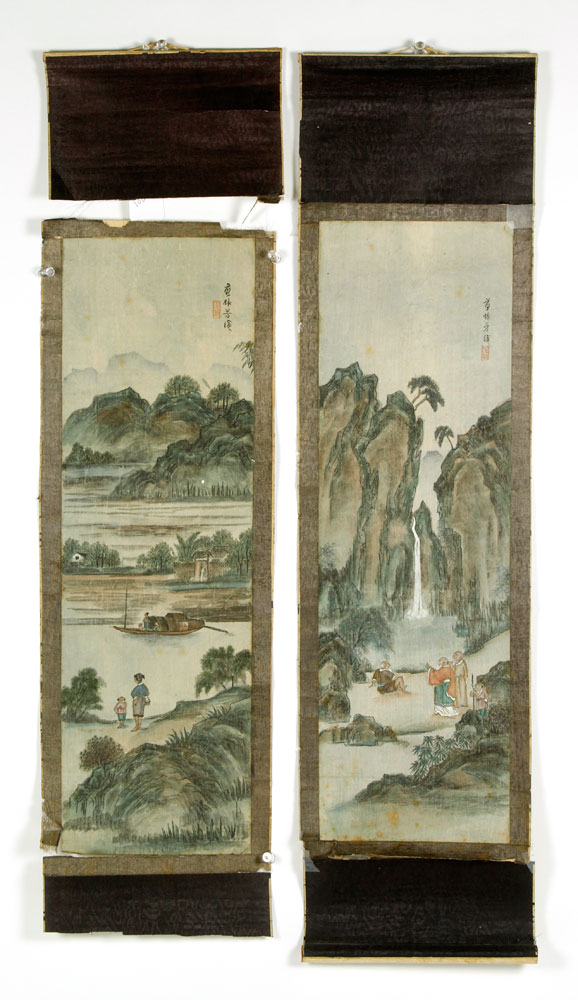 Appraisal: - Chinese Pair of Scroll Paintings Pair of scroll paintings