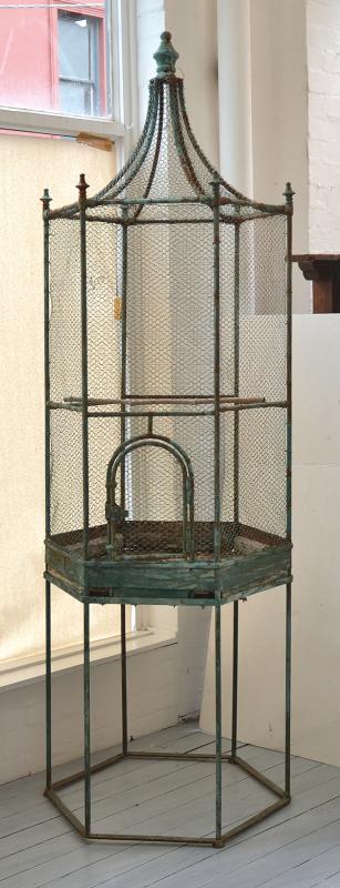 Appraisal: FRENCH WROUGHT IRON BIRD CAGE ON STAND CIRCA S CM