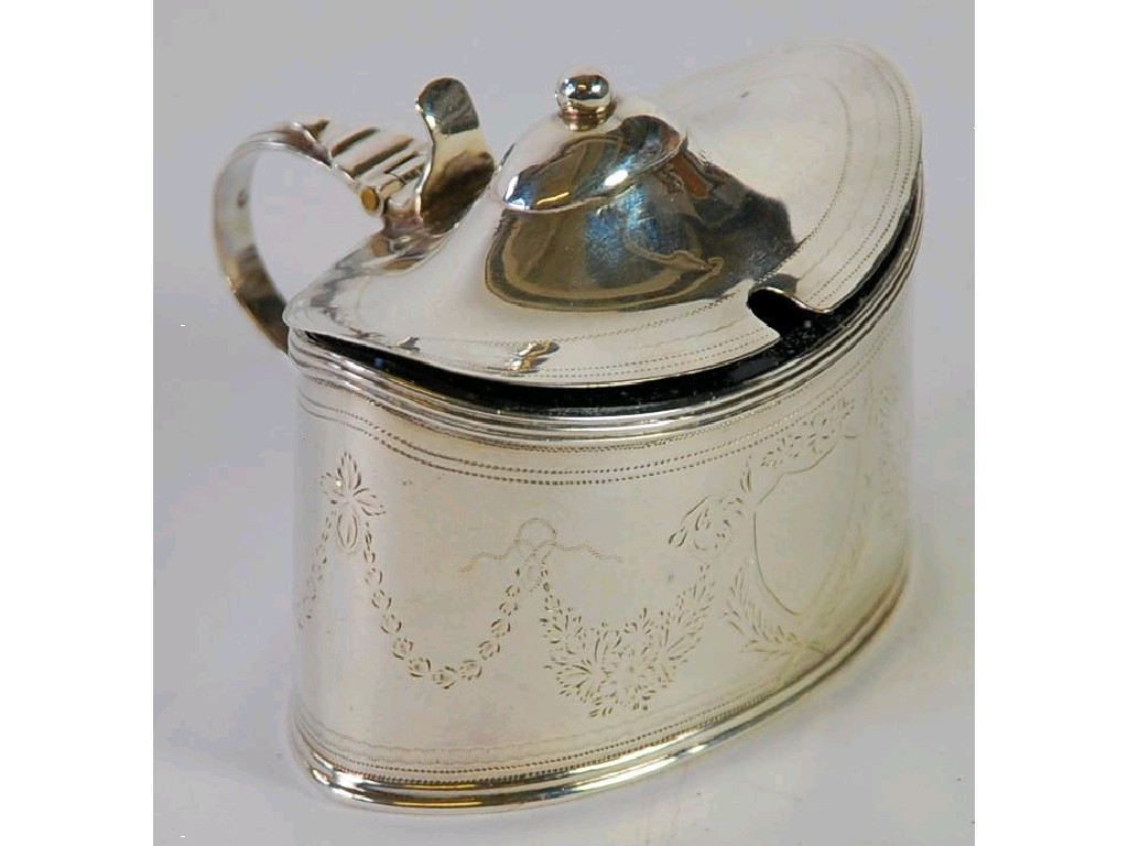 Appraisal: ANTIQUE SILVER MUSTARD POT oval form with central reeded scroll