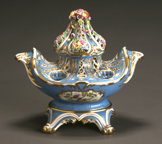 Appraisal: Herend S vres-Style Bleu Celeste Ground Potpourri th Century Gondola