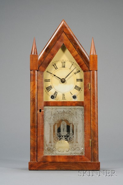 Appraisal: Miniature Mahogany Steeple Clock by Brewster and Ingrahams Bristol Connecticut