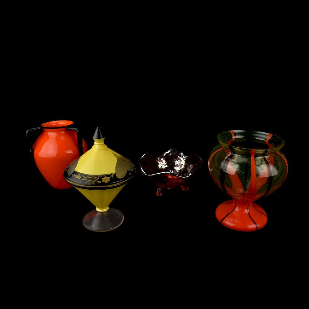 Appraisal: Grouping of Four Art Glass Tableware Grouping of Four Art