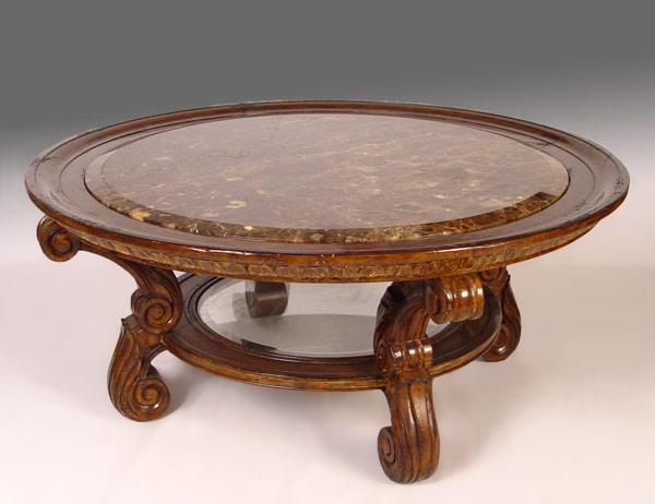 Appraisal: A GRAND SORRENTO MARBLE TOP COCKTAIL TABLE Heavy carved wood