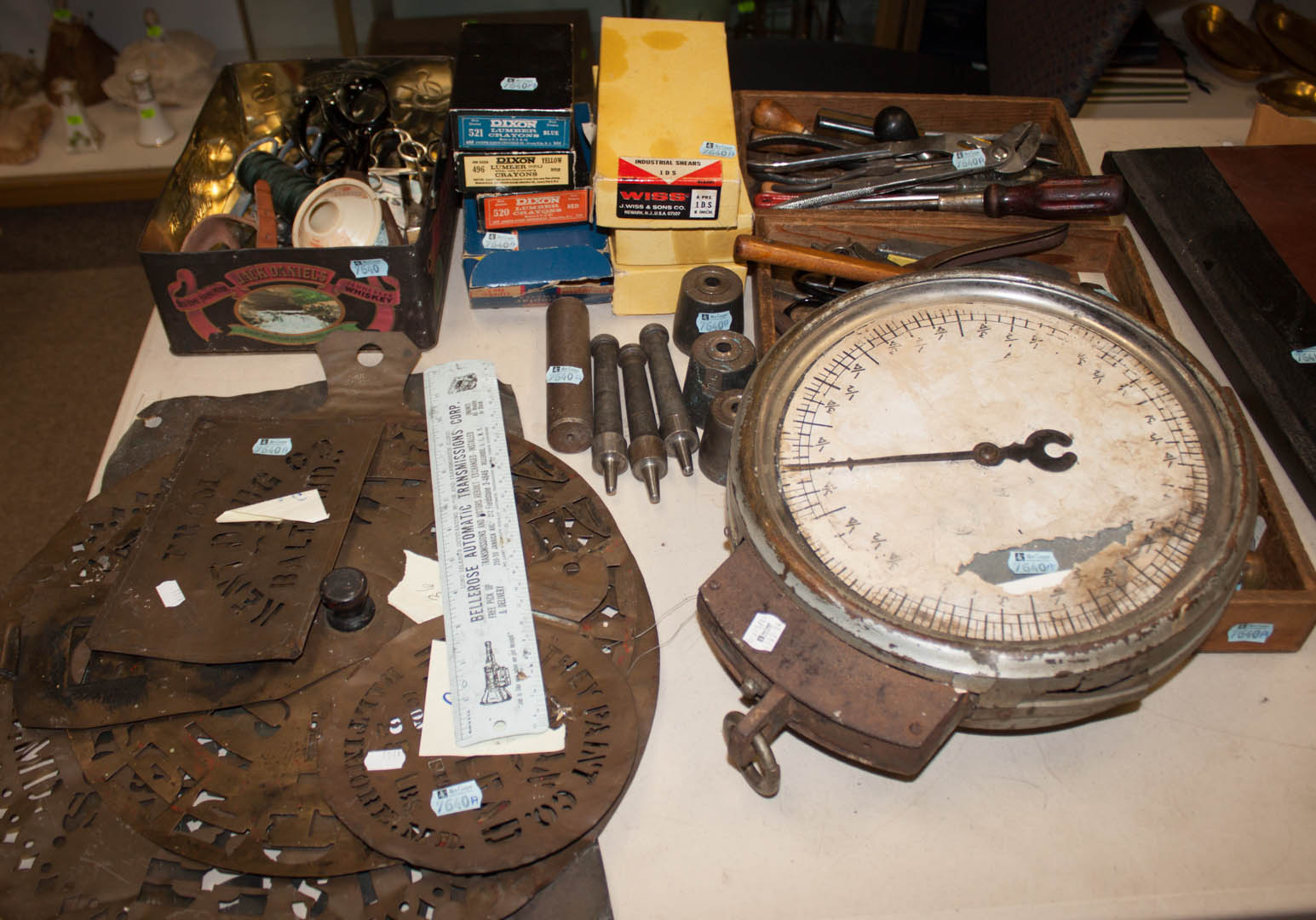 Appraisal: a Assortment of vintage items including Baltimore stencils hand tools