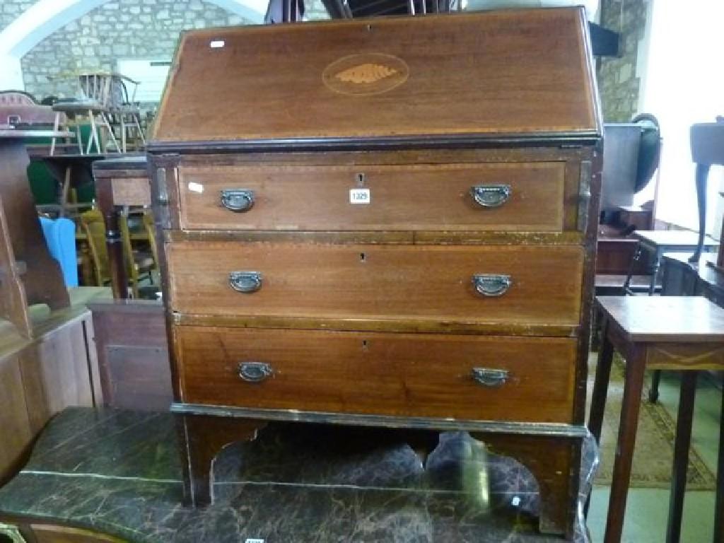 Appraisal: An inlaid Edwardian mahogany bureau with cross banded detail and