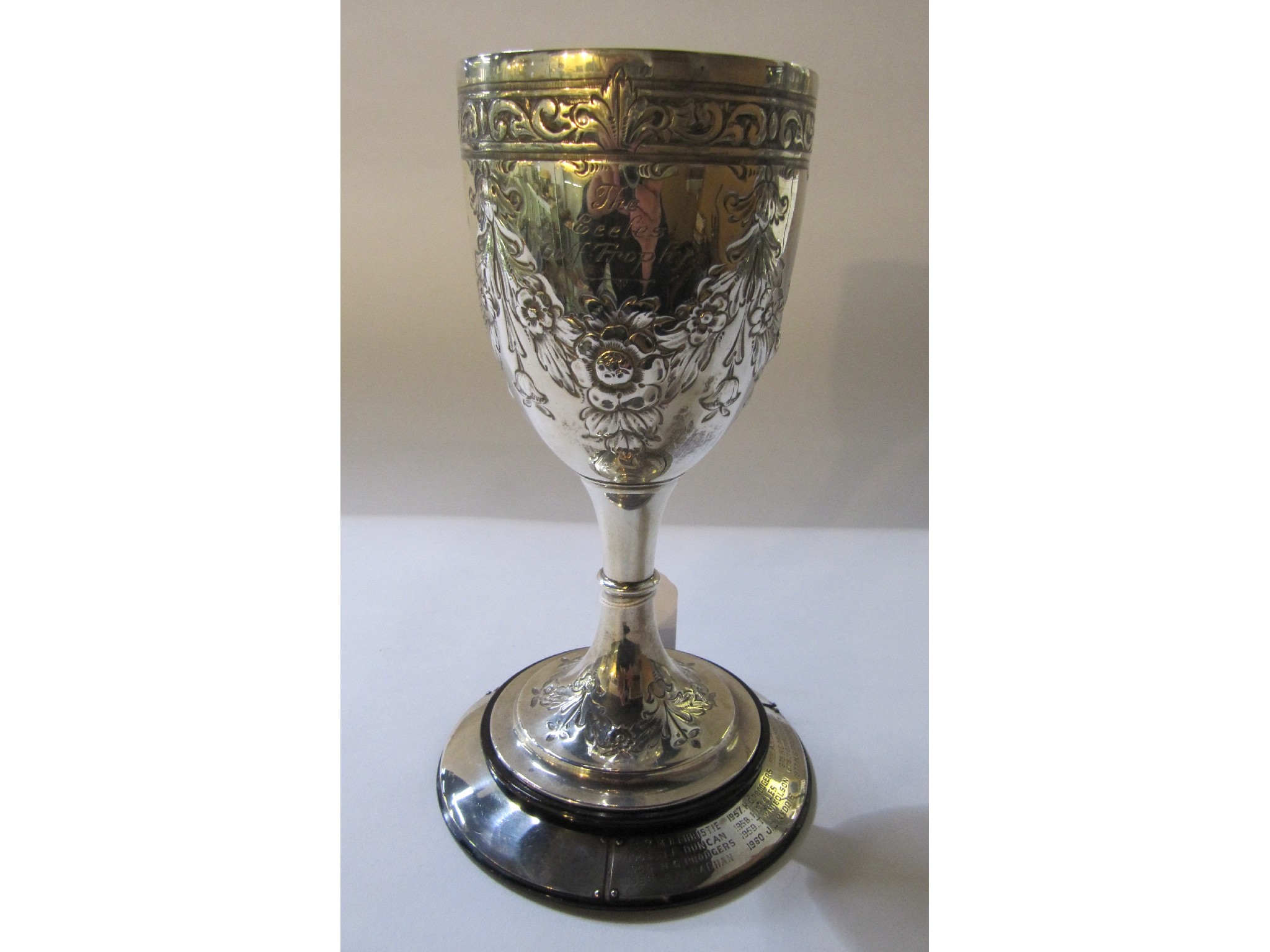 Appraisal: A silver golf trophy goblet on stand Birmingham