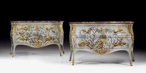 Appraisal: PAIR OF PAINTED CHESTS OF DRAWERS Louis XV Genoa th