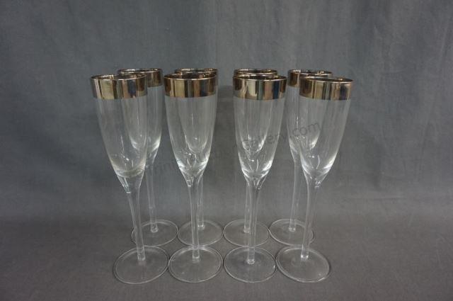 Appraisal: Mid Century Silver Band Champagne Glasses ca 's- 's Mid