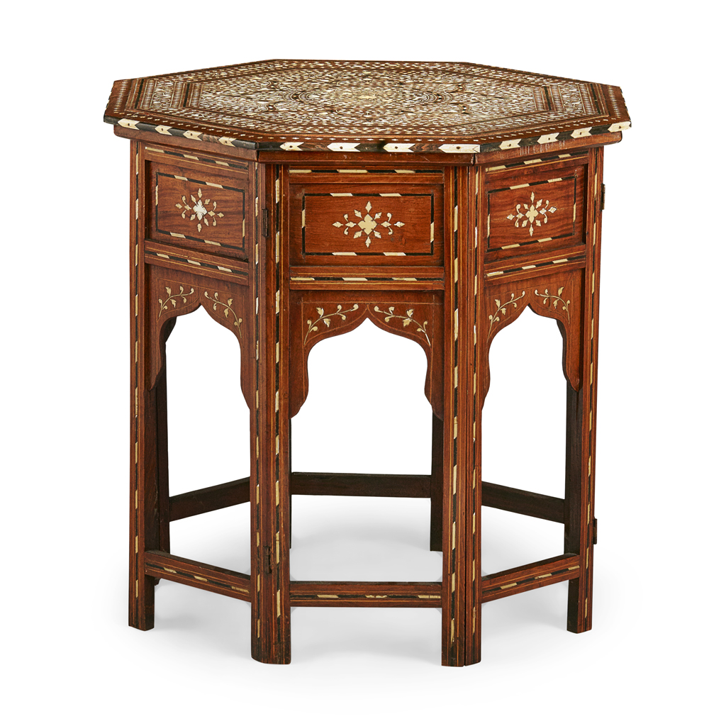 Appraisal: YINDIAN BONE AND IVORY INLAID OCTAGONAL OCCASIONAL TABLE EARLY TH