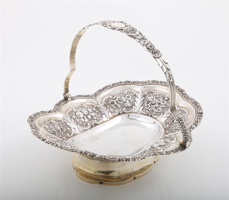 Appraisal: GEORGE IV REPOUSS SILVER CAKE BASKET Maker's mark HH in