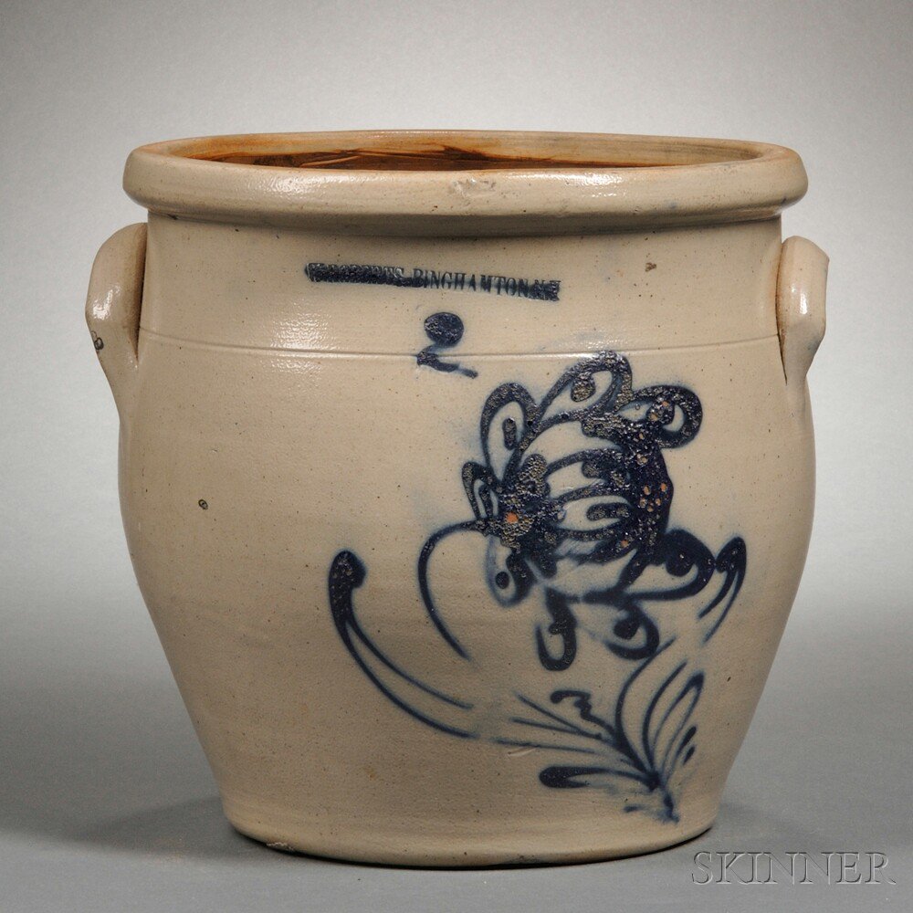 Appraisal: Cobalt-decorated Stoneware Crock with Flower Motif W ROBERTS BINGHAMTON N