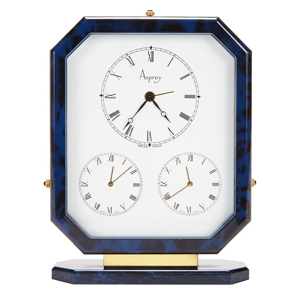 Appraisal: Gilt-Metal and Simulated Blue Hardstone Alarm Desk Clock Asprey Quartz