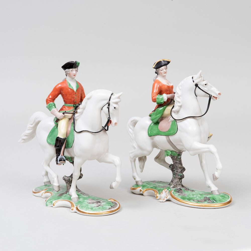 Appraisal: Pair of Nymphenburg Porcelain Equestrian Models Each with impressed and