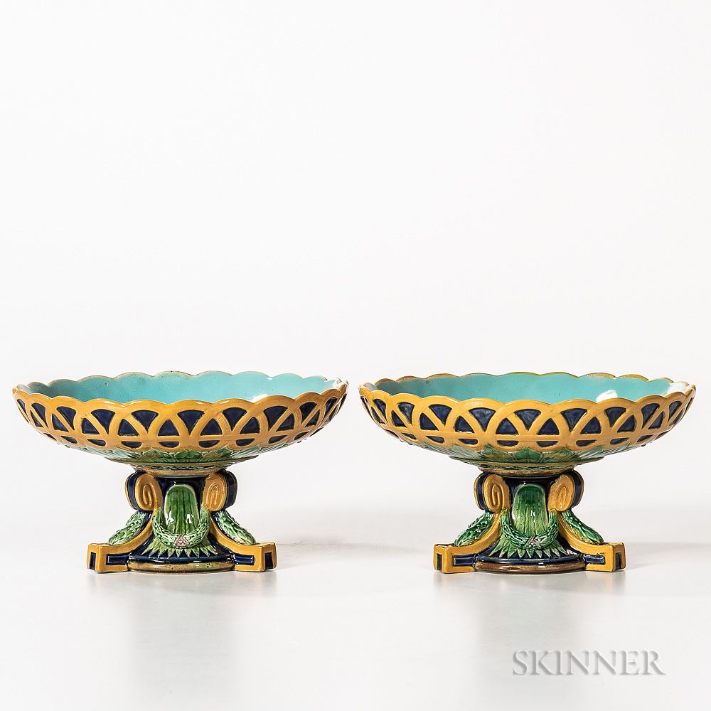 Appraisal: Pair of George Jones Majolica Footed Compotes Pair of George