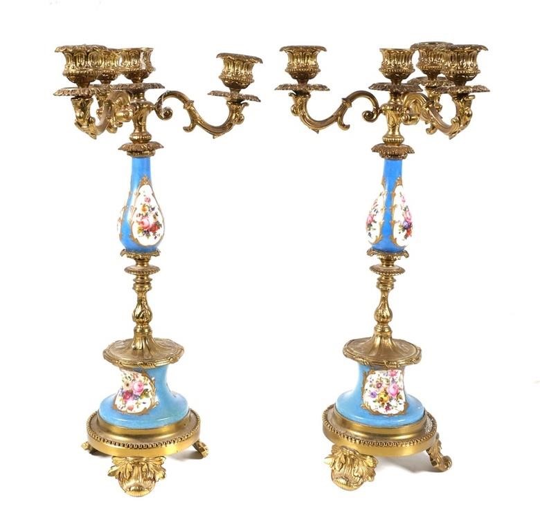 Appraisal: th century Sevres Rococo style bronze candlesticks with ceramic details