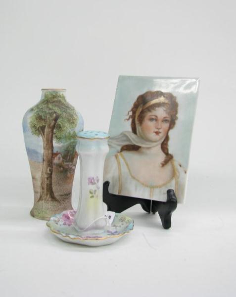 Appraisal: Group of contemporary porcelain accessories including German '' vase hatpin