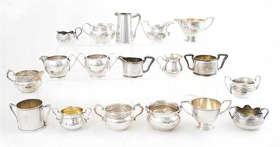 Appraisal: American sterling cream and sugar sets circa comprising Whiting hammered