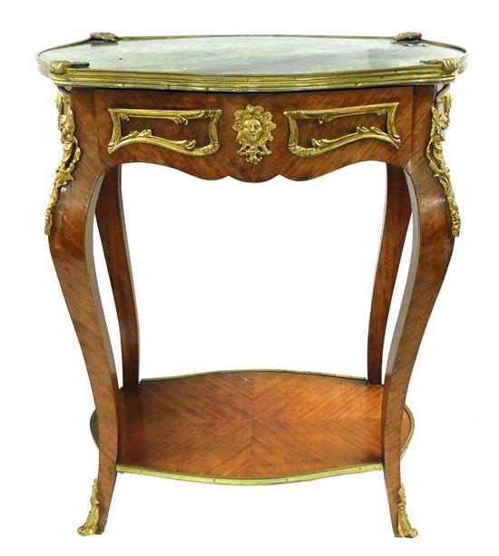 Appraisal: Louis XV style table shaped marble top metal mounts frieze