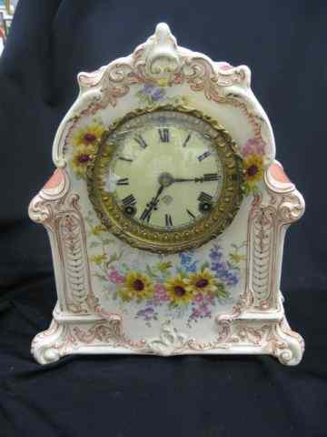 Appraisal: Ansonia Royal Bonn China Cased Clock ''La Marsella'' model florals