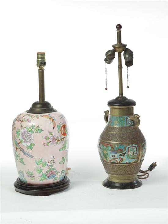 Appraisal: TWO LAMPS China th century Table lamps made from a