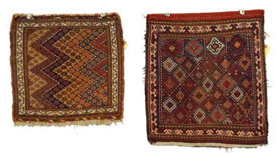 Appraisal: TWO PERSIAN REVERSE SOUMAC BAG FACES early th century foot