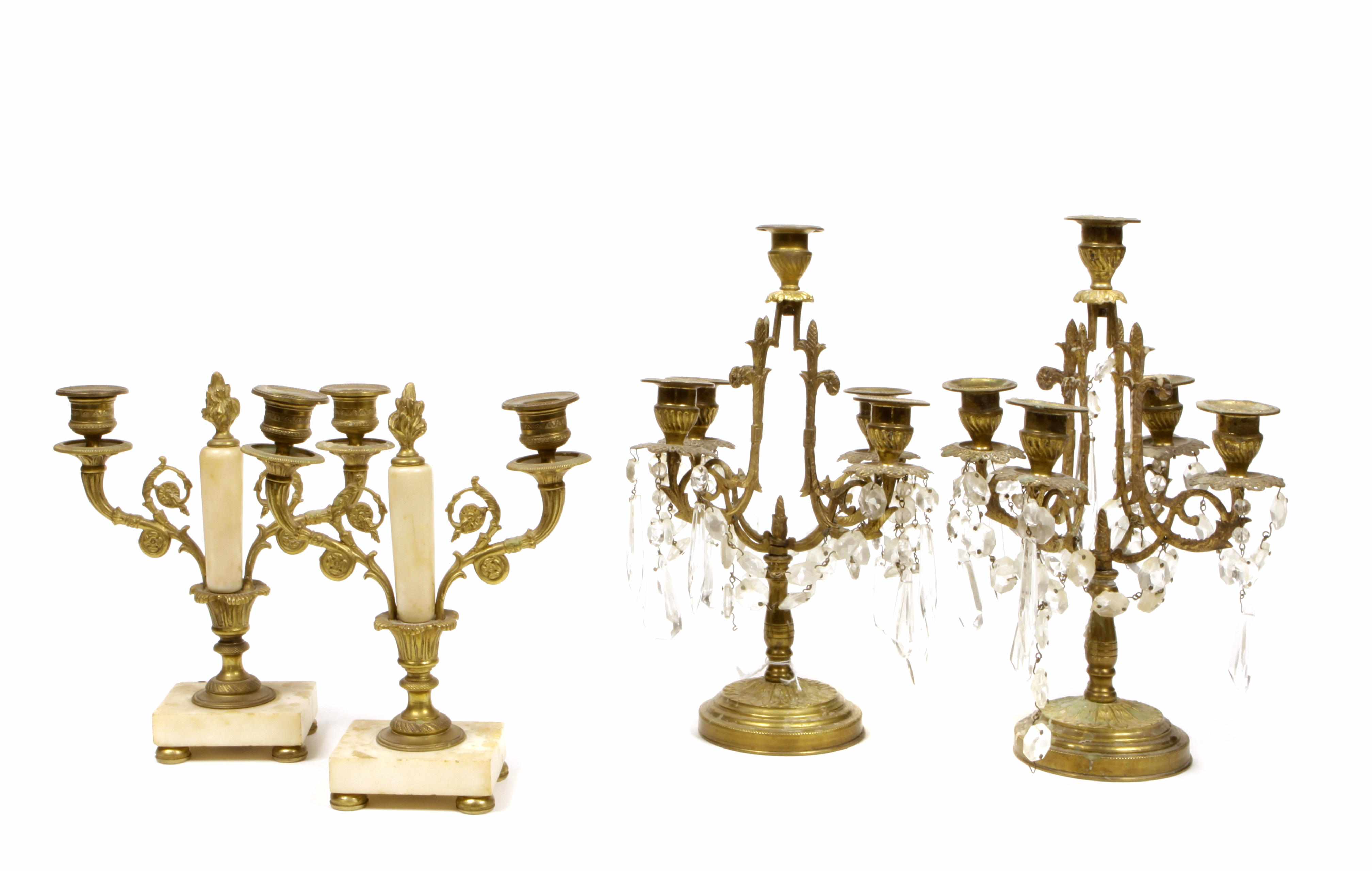 Appraisal: A pair of gilt metal five light candelabra Together with