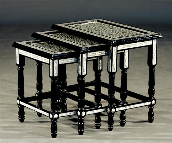 Appraisal: Anglo-Indian inlaid black lacquer nest of tables three tables of