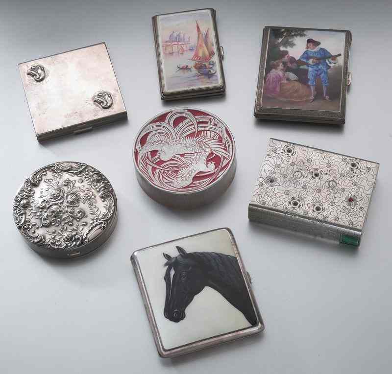 Appraisal: Assorted small silver cases including English sterling and enamel cigarette